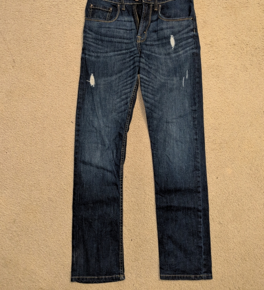 Wrangler dark wash distressed straight jeans